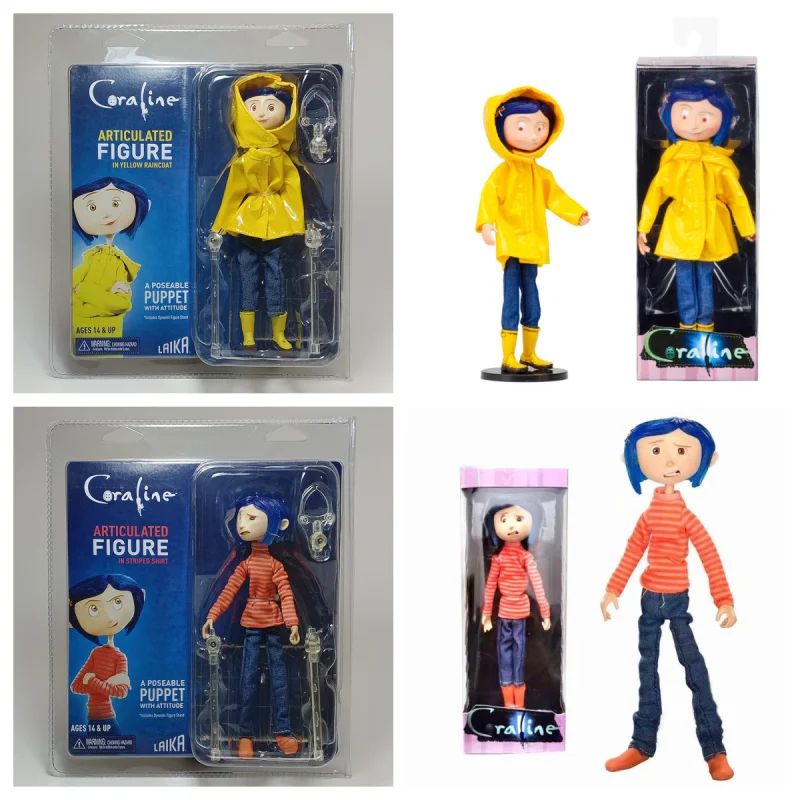 Coraline The Secret Door Figure Caroline Figures Neca Anime Figure Raincoat Pvc 7 Inche Statue Model Toy Doll Desk Ornament Gift