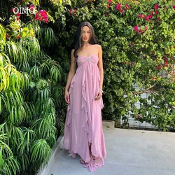 OIMG Pink A-line Prom Gowns Sweetheart Neck Formal Party Gown Backless Floor Length Women Party Dresses vestidos de mujer