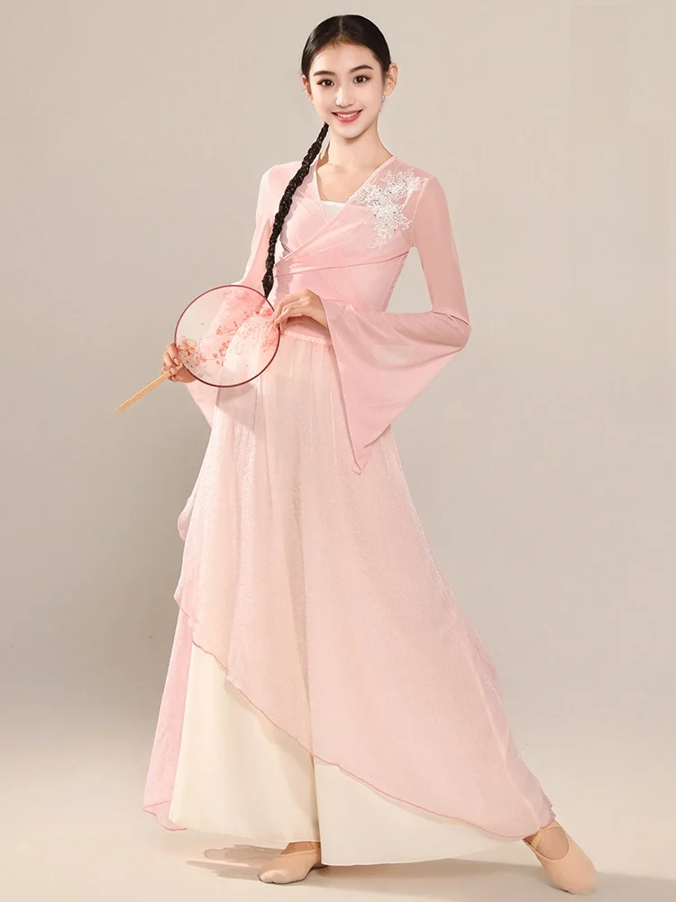 Elegant Classical Dance Performance Costume for Girls Children's Drifting Gown Practice Han Tang Solo Dancewear Polyester