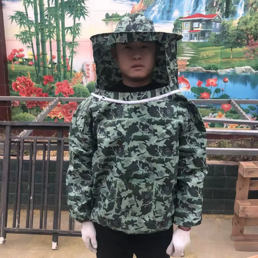 Camouflage Beekeeping Jacket Breathable Protective Suit Veil Bee Keeping Gear For Professional Keeper Garden Farm