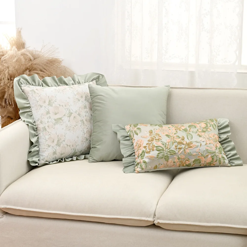 retro pillow cover light luxury flowers jacquard pillowcase back cushion cove sofa decor