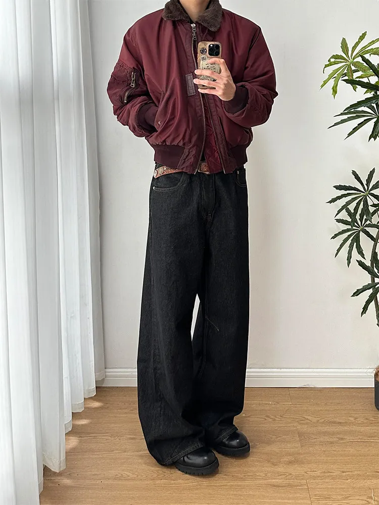 Retro American Bald Eagle Design Men's Straight Leg Jeans Original Cowhide Knife  Wear Resistant Casual Trousers view 5