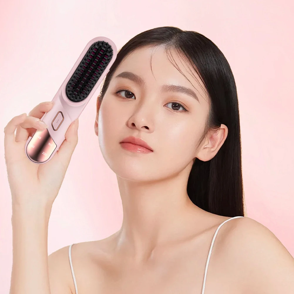 

Portable 4 Modes Negative Ions Hair Straightening Comb Wireless Lcd Display Straightener Brush Hair Styling Tool For Salon