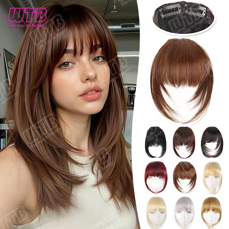 WTB High-Layer Bangs Synthetic Wig BB Clip Style Straight Bangs Wig with Sideburns Suitable for Women's Daily Wear and Holidays