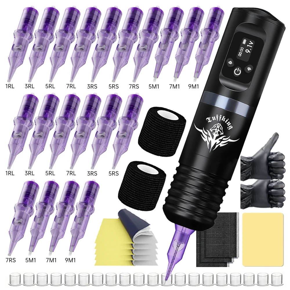 Tattoo Machine Kit Digital LED Display Battery Wireless Tattoo Machine Kit With 20PCS Cartridges Needles for Tattoo Body Artist