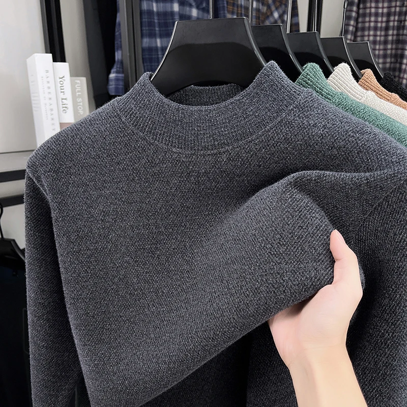 

Мужской трикотаж с длинными рукавами и круглым вырезом на флисовой подкладке, утолщенный весенний новый свитер, универсальный однотонный пуловер, мужская одежда для отдыха