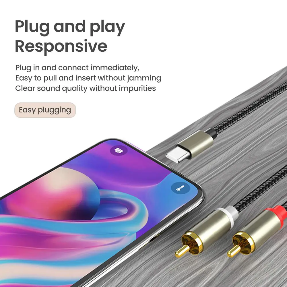 Type C To RCA Audio Cable 2 RCA Aux Cord Converter USB C Audio Line for Laptop Mobile Phone Speaker Amplifier 1m
