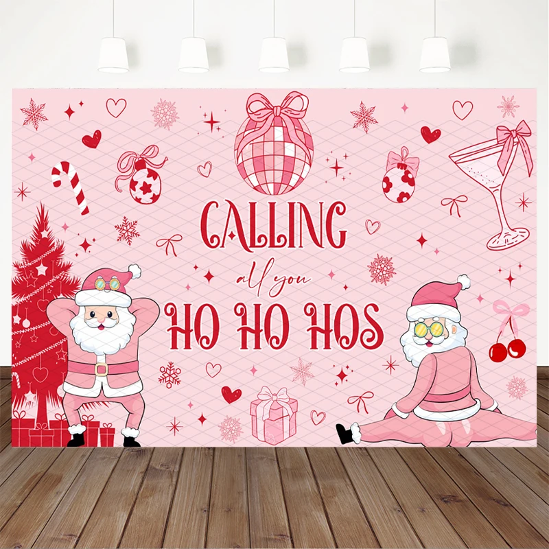 Mocsicka Pink Christmas Backdrop Funny Disco Santa Photography Background Photo Booth Banner Bachelorette Adult Party Tapestry