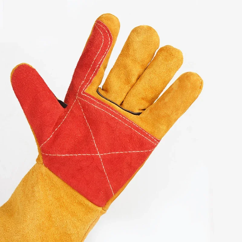 Guantes de guantelete de poda de rosas de jardinería de alta resistencia de 60cm guantes de soldadura de trabajo de manga larga anticalor de cuero dividido de vaca suave y grueso