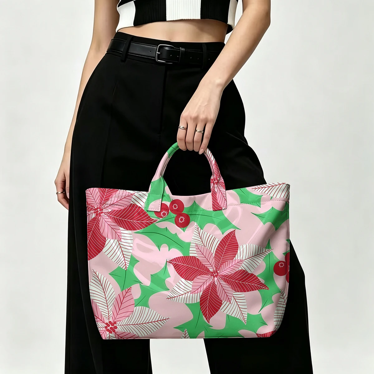 Winter Berries Bloom PVC Tote Bag Waterproof Transparent Jelly Bag Beach Bag Tote Pouch Bow Handbags Storage Bag