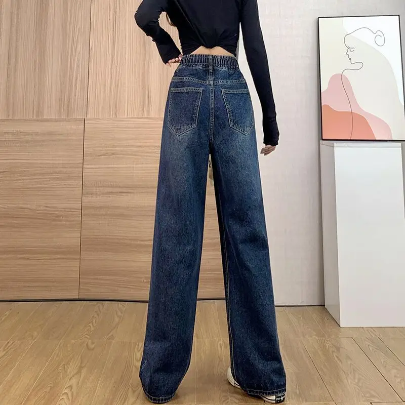 New 40.00 Kg-100.00 Kg Wearable Denim Trousers Women Thin Wide-Leg Straight Pants Loose Large Size High Waist Fashion Jeans
