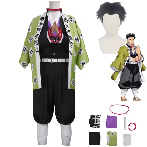 Anime Himejima Gyomei Cosplay Costume Monk Printing Outer Drape Wig Team Uniform Bracelets Man Halloween Carnival Suit