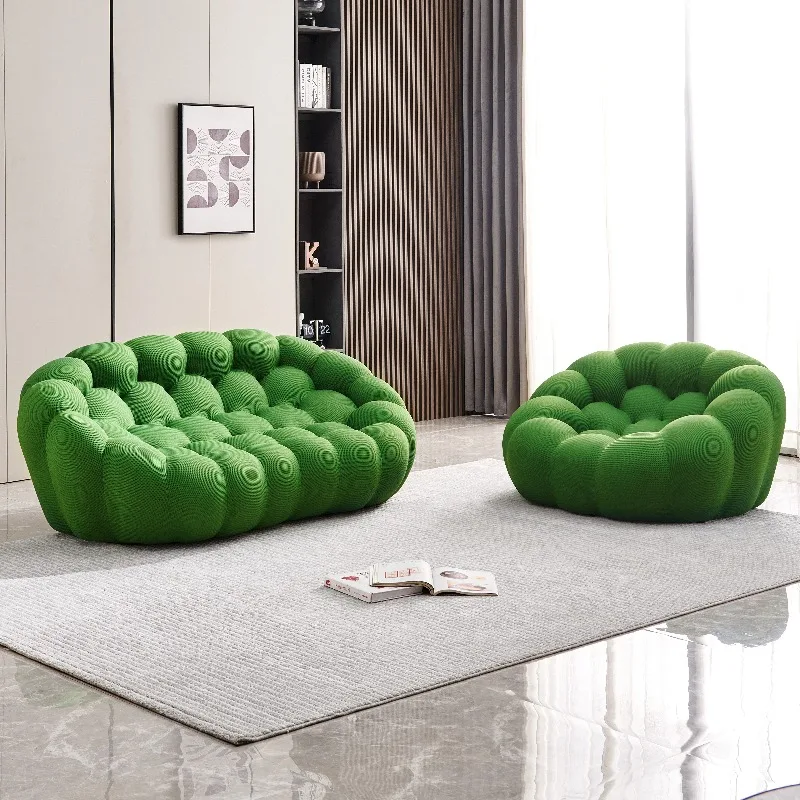 Modern double sofa, bubble sofa lazy floor sofa, comfortable double sofa in living room, apartment, orange