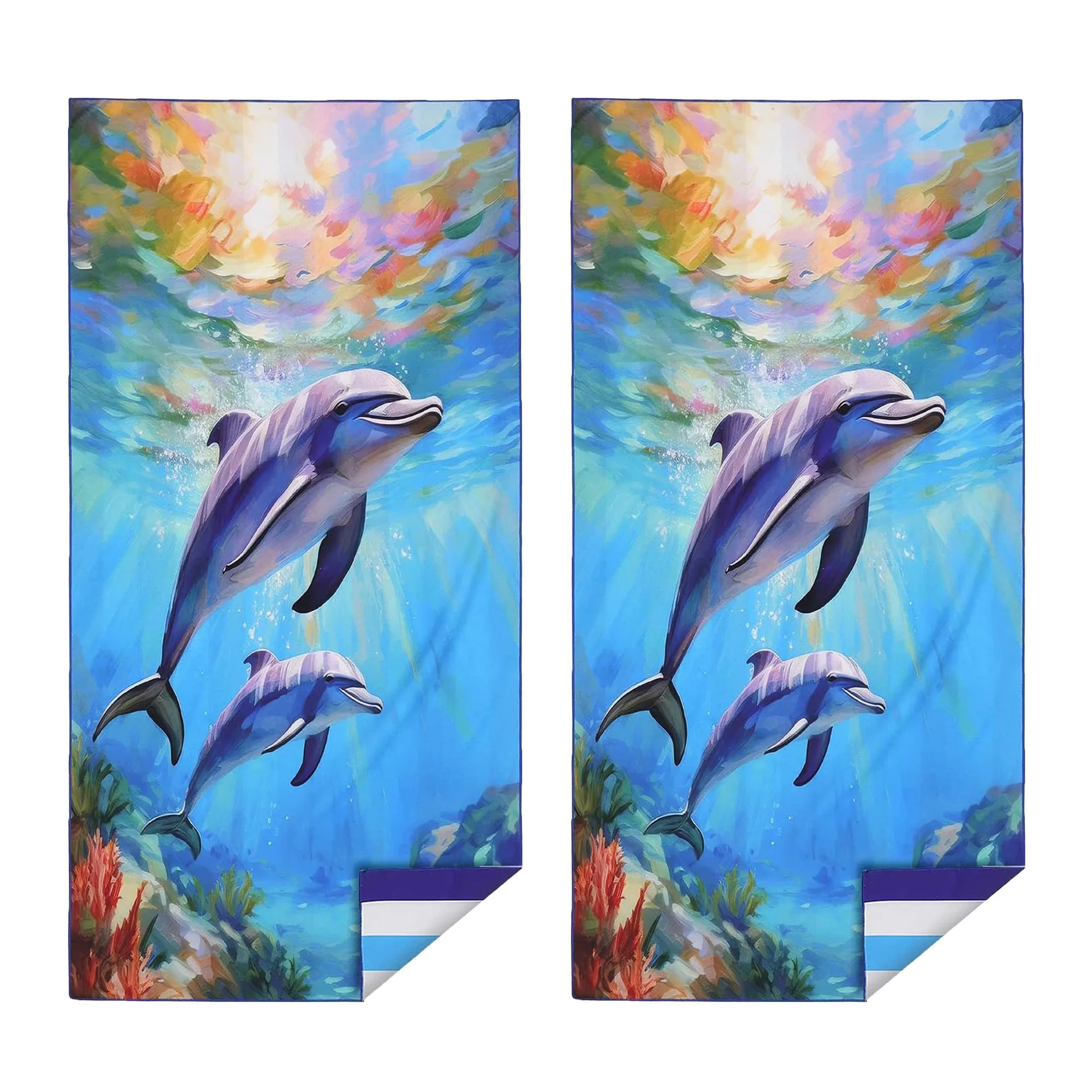 Extra Large Beach Towel, 71×35 Inch Microfiber Beach Towel, Quick Dry Sand Free Dolphin Print Beach Blanket for Swimming Travel