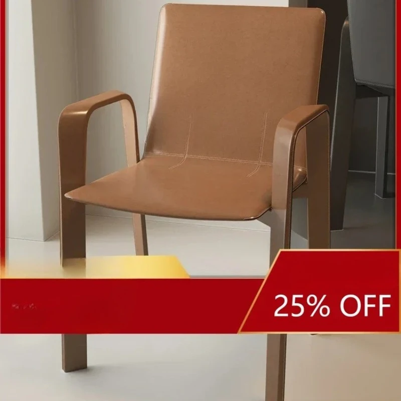 Saddle Leather Dining Chair Dining Table and Chair Negotiation Armchair Leather Armchair