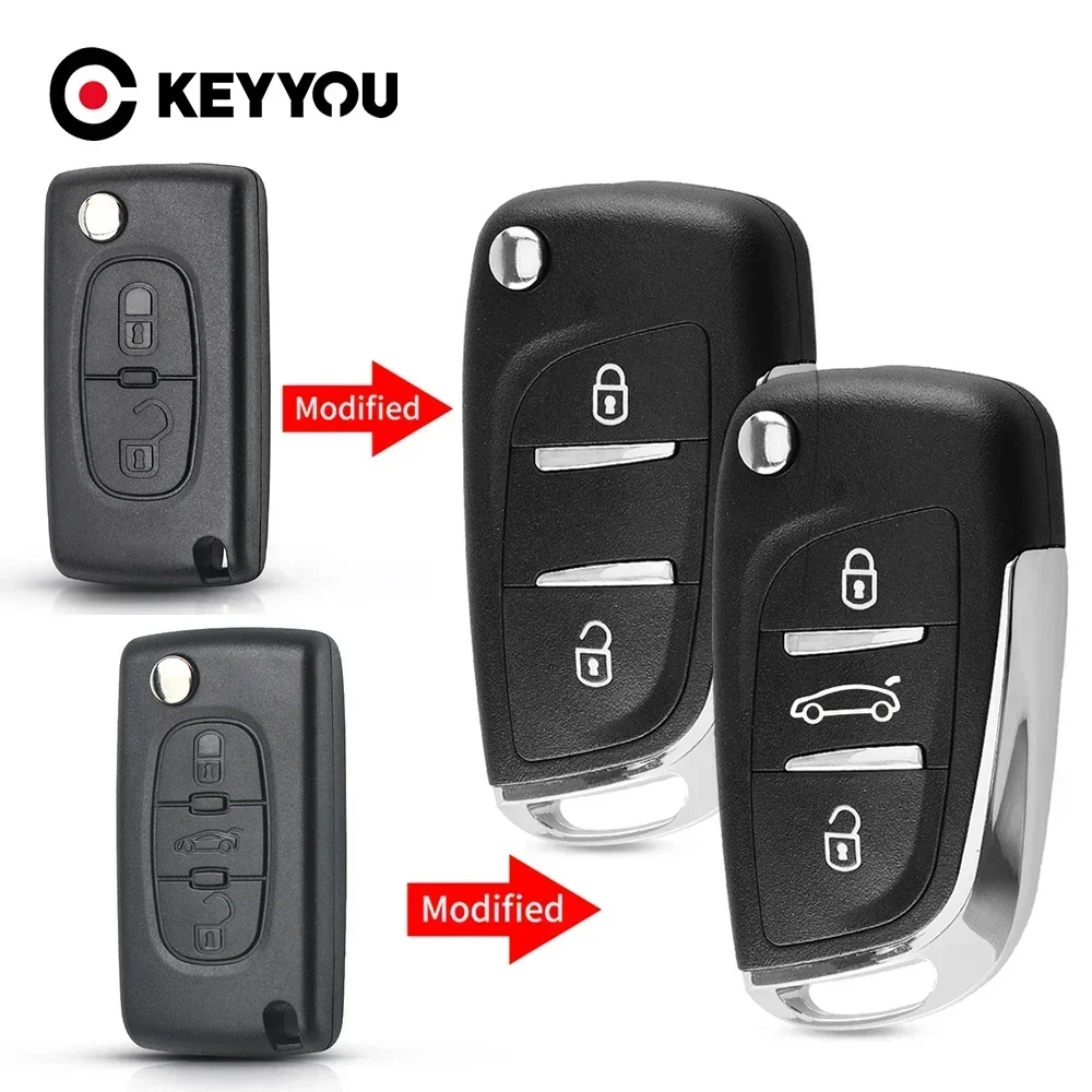 KEYYOU NEW For Peugeot 107 207 307 407 306 308 408 508 3008 4008 Partner CE0523 CE0536 Modified Filp Remote Car Key Case