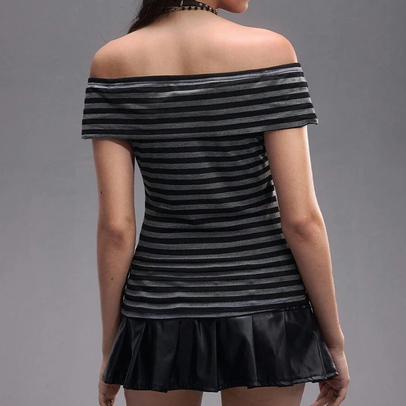 الرجعية الأمريكية الماس التفاصيل كتف واحد قصيرة الأكمام سليم صالح الخصر Cinching مثير فتاة حار أعلى لفصل الربيع والصيف #4