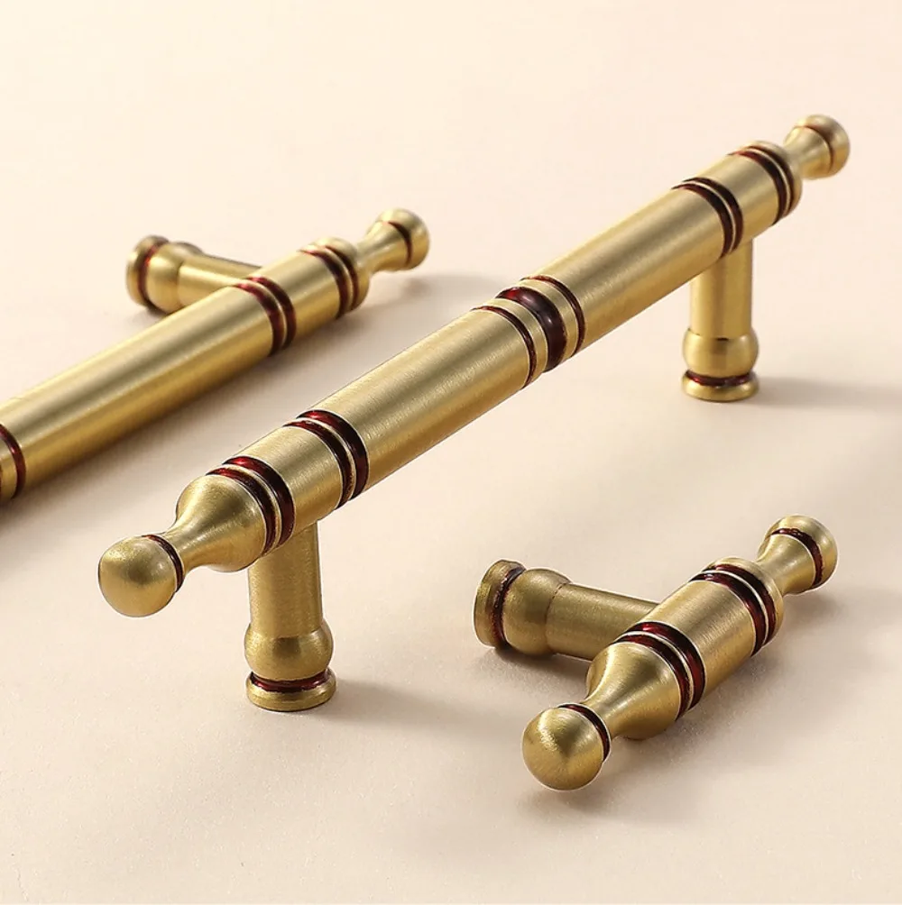 

French Luxury Gold Brass Handle, High-end and Simple Pure Copper Cabinet, Wardrobe Door Handle, Cabinet Door Drawer Handle