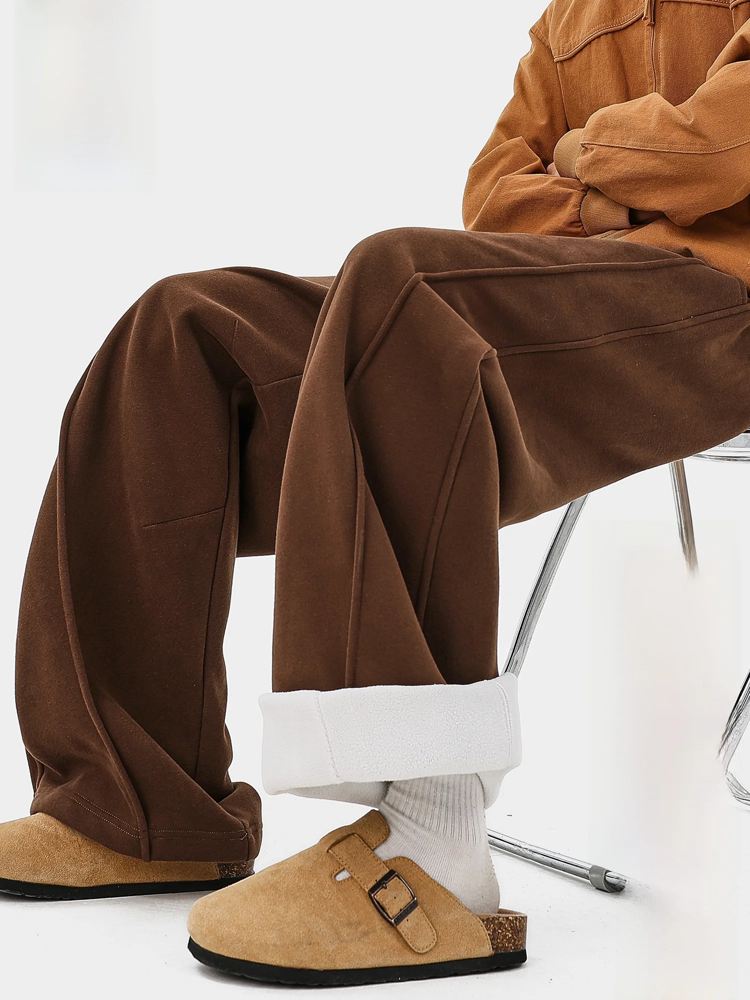 

PaulFrank Heavyweight Fce Lined Casual Trousers Men Spring Color Retro Loose Wide Leg Long Trousers Cargo Straight Tube