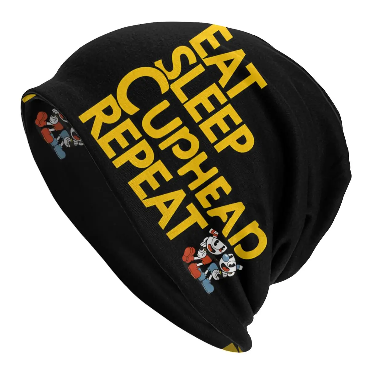 EAT SLEEP CUPHEAD REPEAT Bonnet Homme Fashion Cuphead Skullies Thin Beanies Caps Creative Fabric Hats