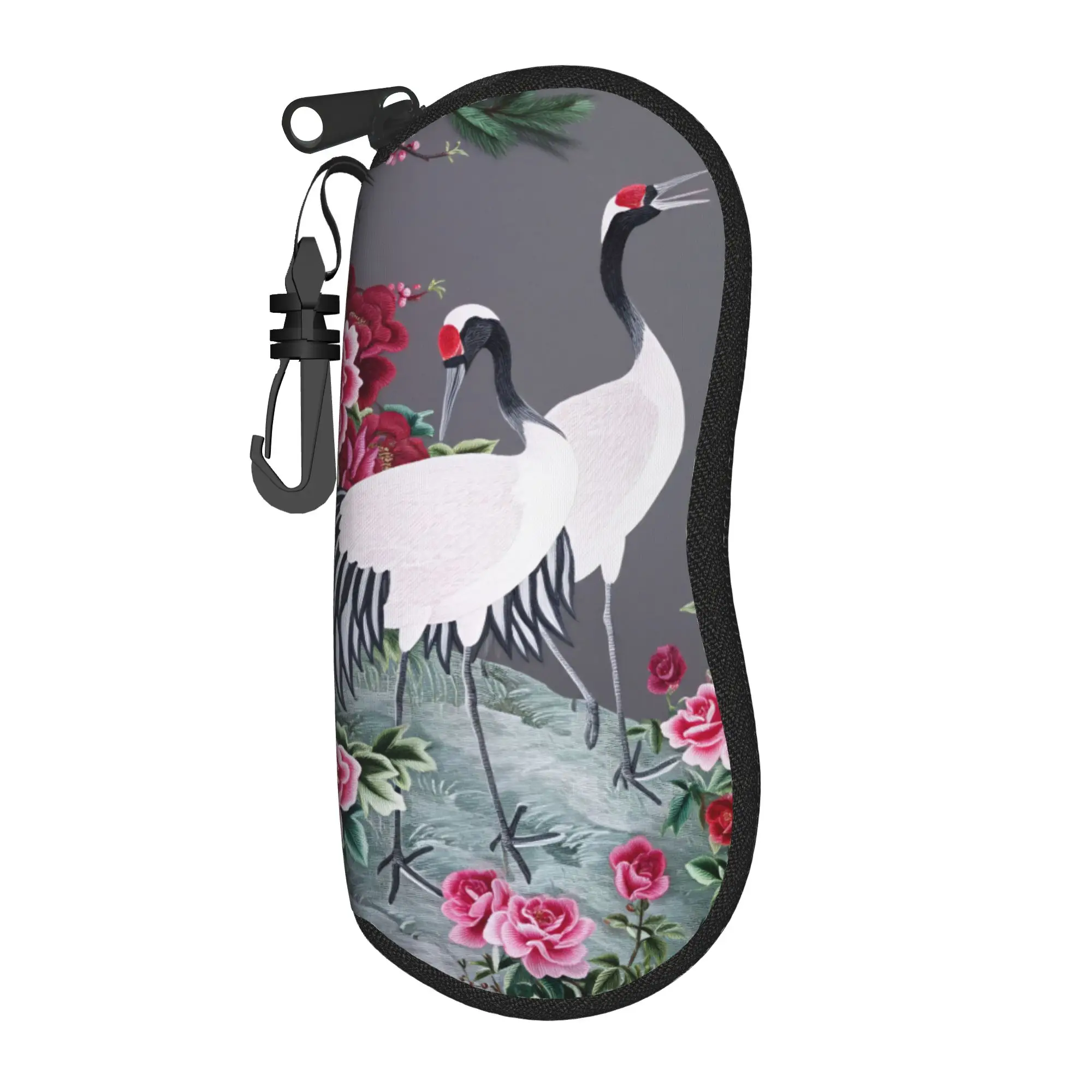 Chinese Style Crane Glasses Case Cover  Daily Sunglasses Pouch For Men Women Vintage Eyewear Accessory Zip Eyeglass Protector