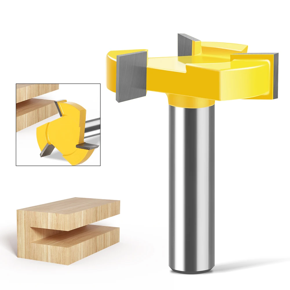 

1PC 12mm 1/2” Shank Three-point T-Cutter Sole Clearing Router Bit Slotted Cutter Four-point Slotting Cutter Woodworking Tools