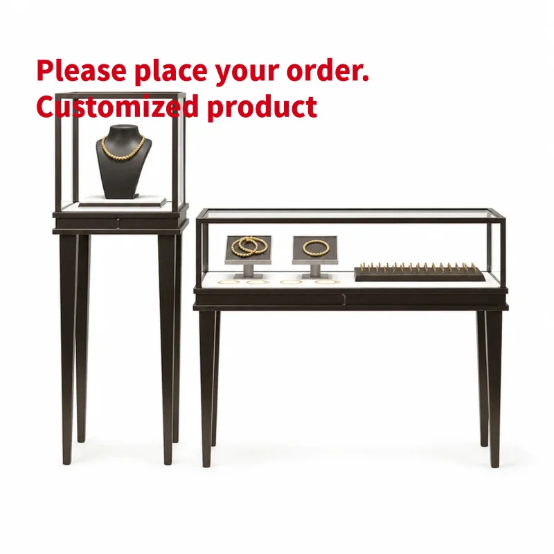 custom.Custom Jewelry Display Set with Glass and Metal Frame Boutique Jewelry Store Distributor and Interior Desi