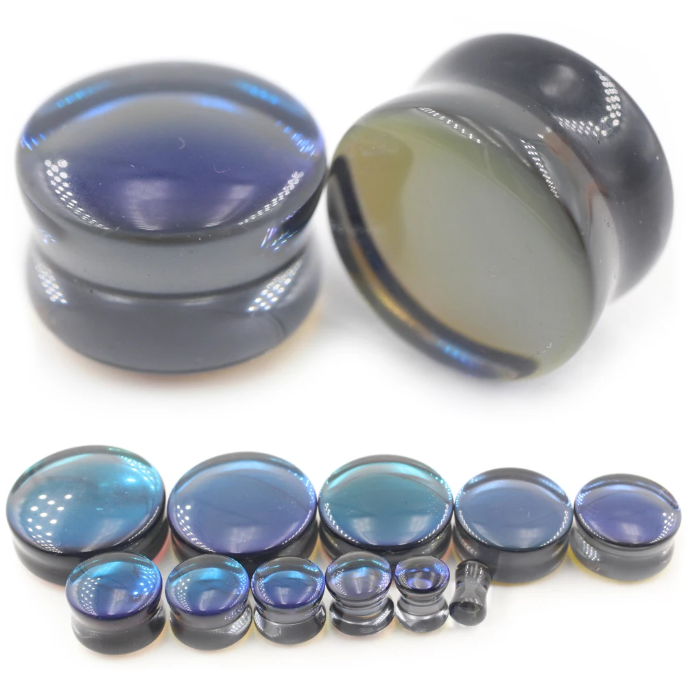 Alisouy 1PC 6mm-30mm Black Round Glass Solid Flared Ear Plugs Tunnel Guages Stretcher Expander Earrings Piercing Body Jewelry