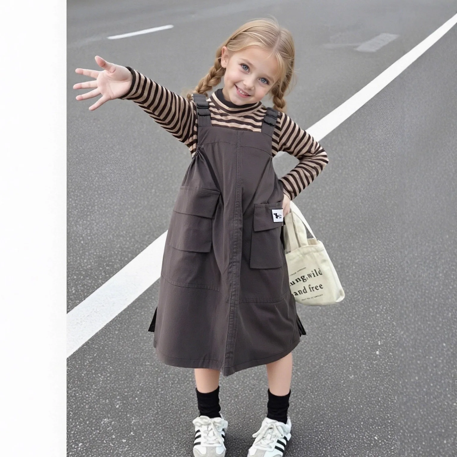

RAISE Children Girls 2 Piece Clothes Set Cotton Striped Kids Girls Undershirts Suits Loose Solid Overalls Strappy Dress Outfits