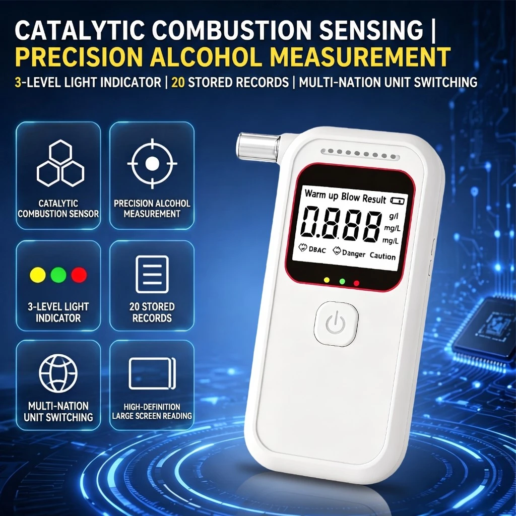 Digital Breathalyzer Alcohol Tester, Portable Breath Alcohol Detector with LCD Display Voice Alarm for Driving Safety