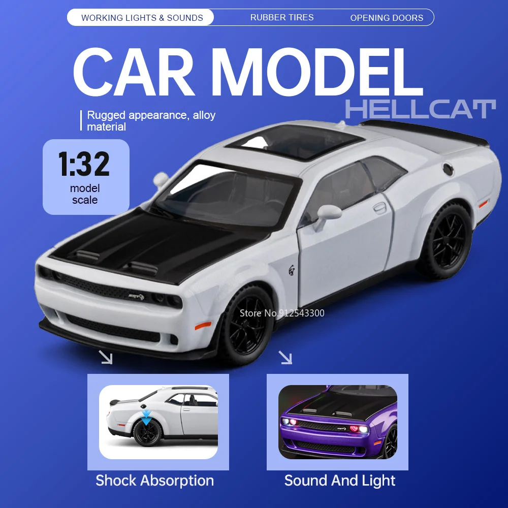 

Масштабная модель полицейской машины Hellcat 1:32, открывающиеся двери, звук и свет, металлический литой корпус, инерционная машинка, декор для спальни