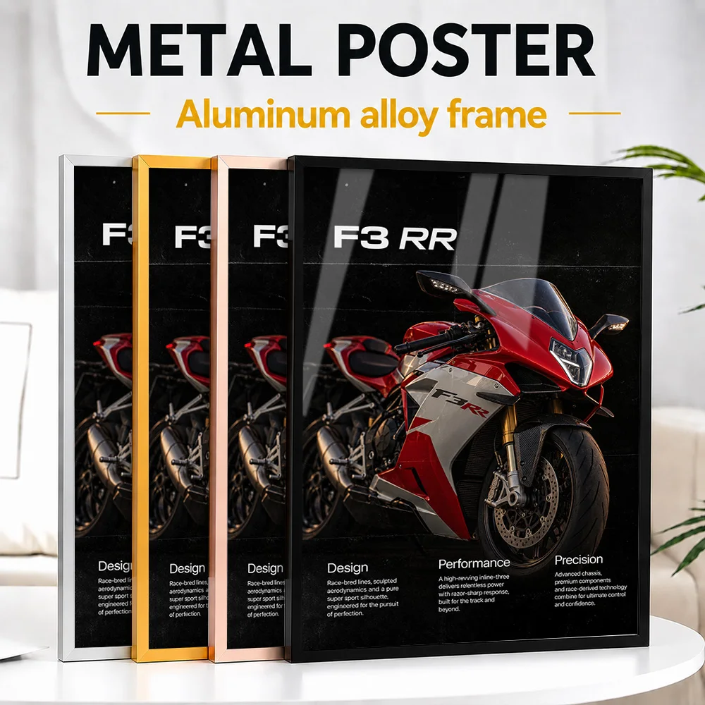 Italian F3 RR Pearl Shock Red And Ago Silver Motorcycle Framed Metal Poster Personalized Rider Culture Wall Art For Game Room