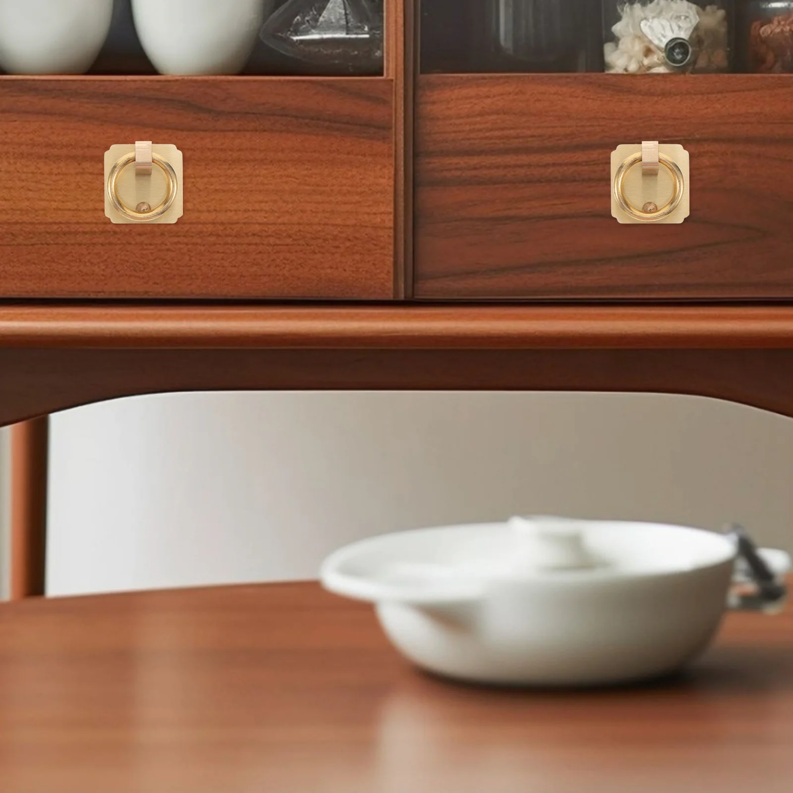 

2pcs Brass Square Flush Pull Handles 1.57'' Vintage Metal Knocker For Front Door Home Office Entry Furniture Cabinet Hardware