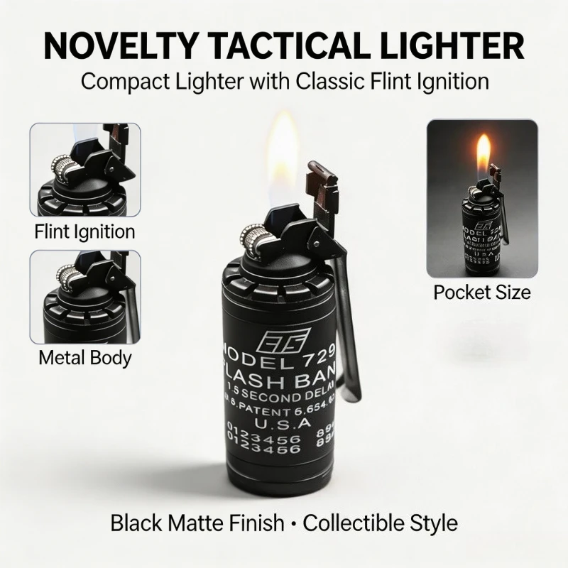Creative Military‑Style Grenade Keychain Lighter, Mini Lightweight Open‑Fire Design, Novelty Small Gift Tool for Collection,