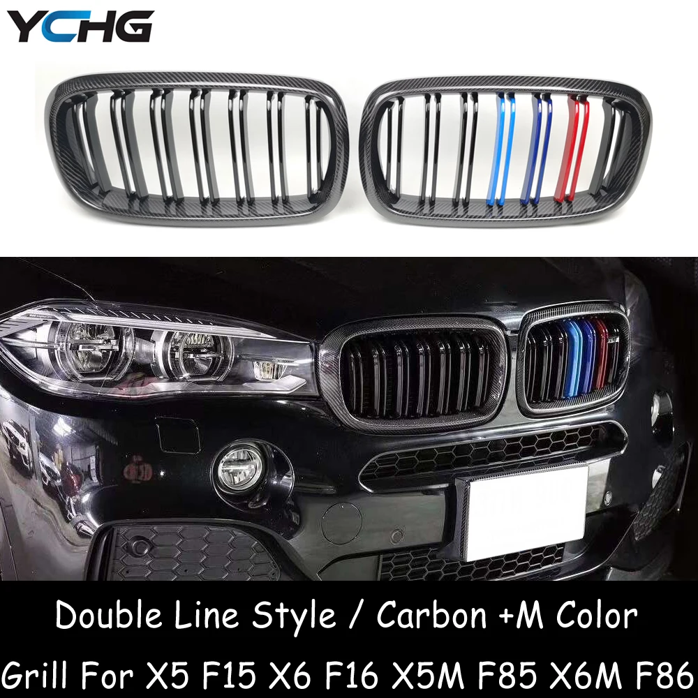 

X5 F15 X6 F16 ABS Carbon Fiber Gloss M Color Front Bumper Kidney Grille For BMW X5 F15 X6 F16 X5M F85 X6M F86 M50d Racing Grille