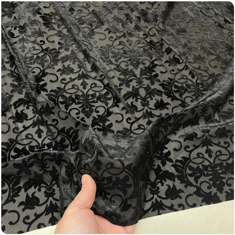 

Spring and Summer Stretch Burnt Out Hollow Pleuche Cheongsam Dress Bottoming Shirt Short Sleeve Clothing Cloth Fabric