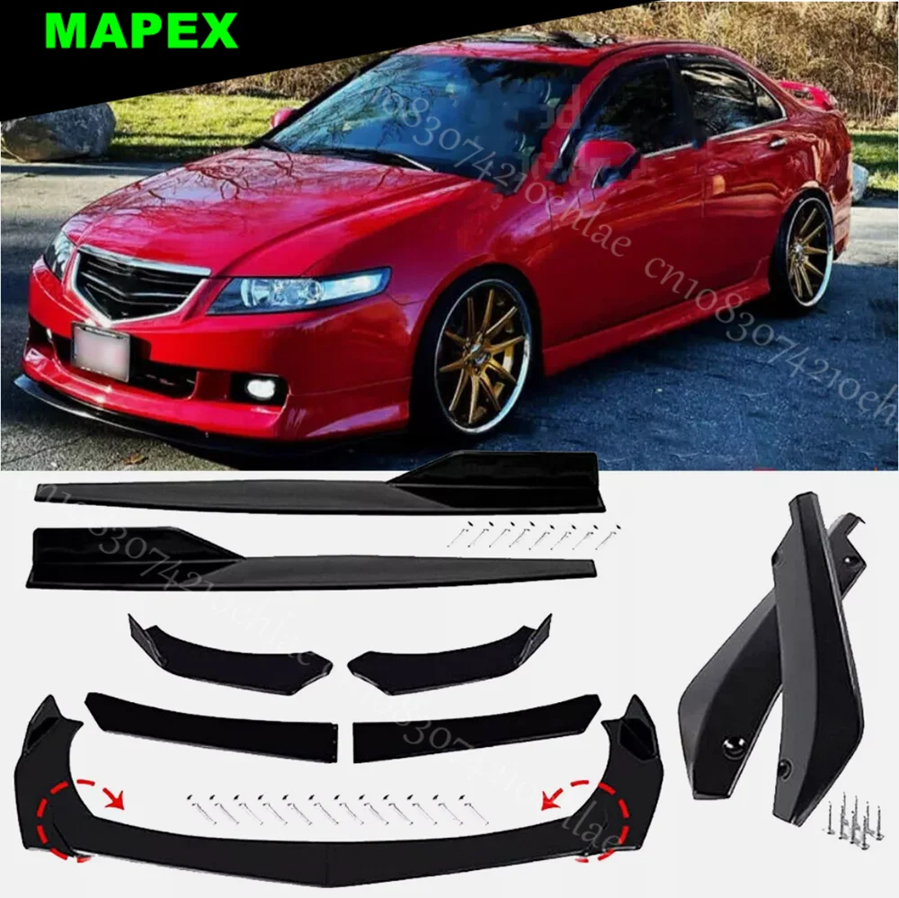 

For Acura TSX Sedan 04-14 Front Bumper Lip Spoiler Splitter+Side Skirt+Rear Lip Glossy Black