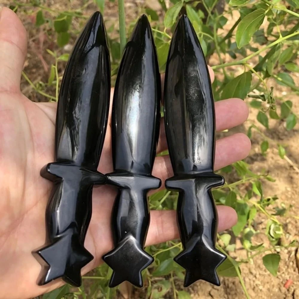 Natural Obsidian Knife, Hand carved Crystal Swordrose, Crystal Dagger, Crystal knife, Crystal Sword Crystal Gift 1pc