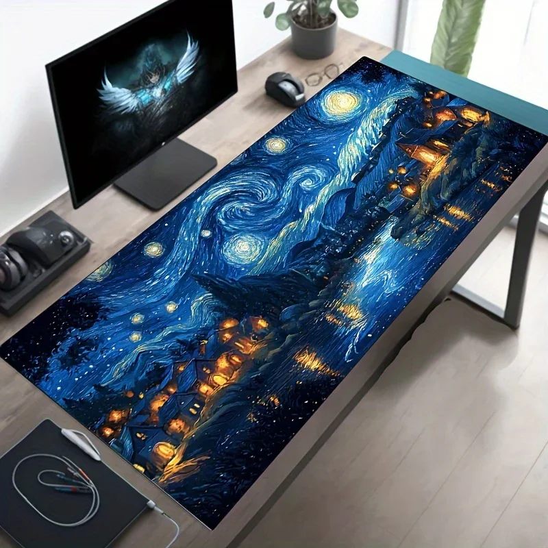 Large Starry Night Mouse Pad 900x400x3MM Gaming Mouse mat Non-Slip Rubber Base Artistic Desk Mat for Gamers and office work