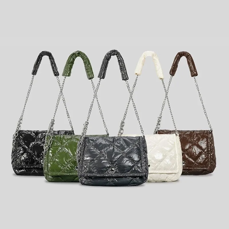 Fashion Lingge Quilted Women Shoulder Bags Designer Padded Chains Crossbody Bag Nylon Puffy Small Flap Pillow Female Purses 2023
