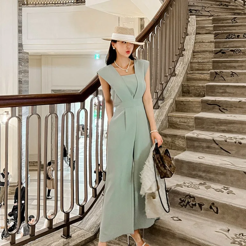 

Цельные брюки для поездок на работу, женские летние корейские брюки с высокой талией, широкие брюки, драпировка, высококачественное ощущение 2023...