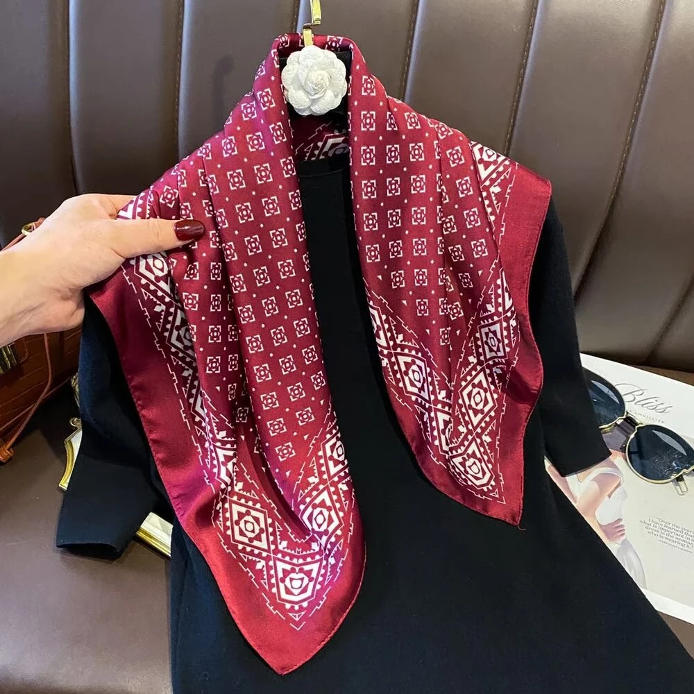 70x70cm Bohe Print Square Scarf For Women Silk Shawl Neckerchief Female Hair Bands Head Wraps Headband Foulard Hijab Bandana
