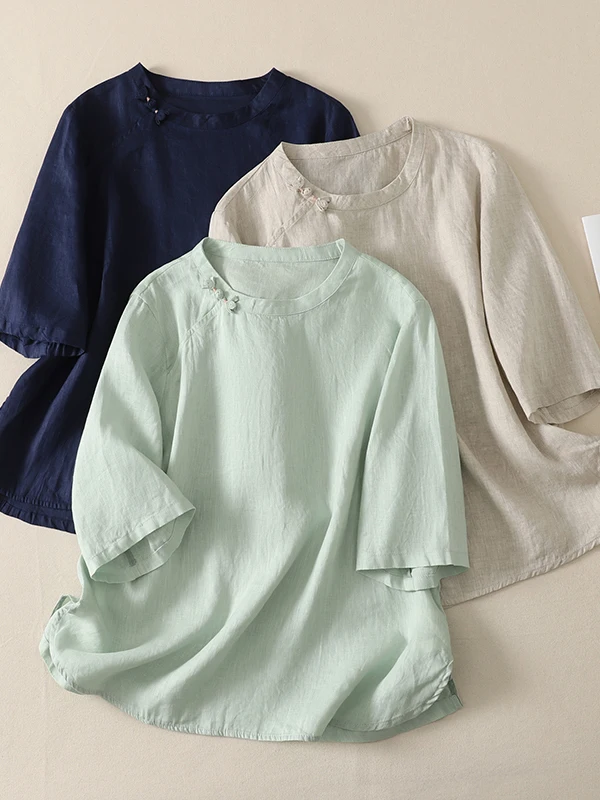 

New Chinese Style Short Sleeve Women's Shirt Large Size Retro Artistic Button up Top Breathable Casual Loose Fit Printed Shirt