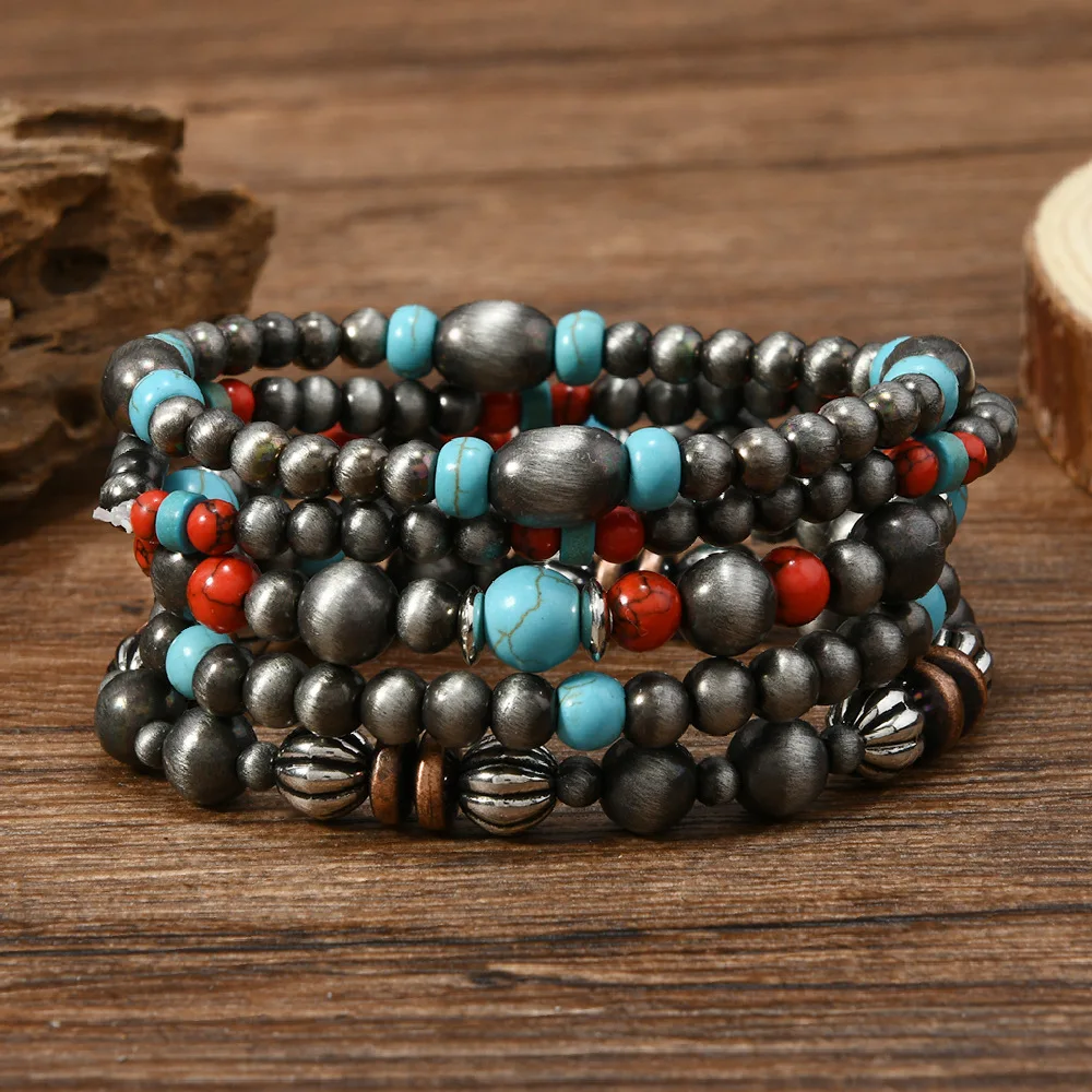 Fashion Vintage Turquoise Beaded Bracelets For Men Multi Layer Bohemia Nature Stone Beaded Bracelets Gifts For Friend