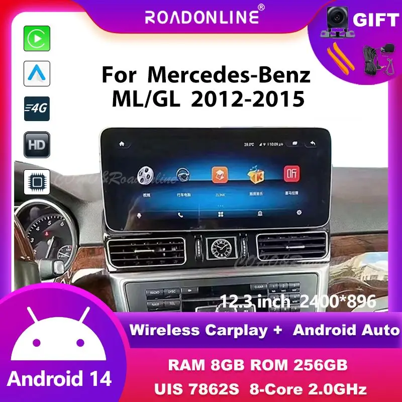 

12.3 " For Mercedes-Benz ML/GL 2012-2015 Android 14 8-Core 8G+256G Car Multimedia Player Stereo Receiver Radio android Carplay