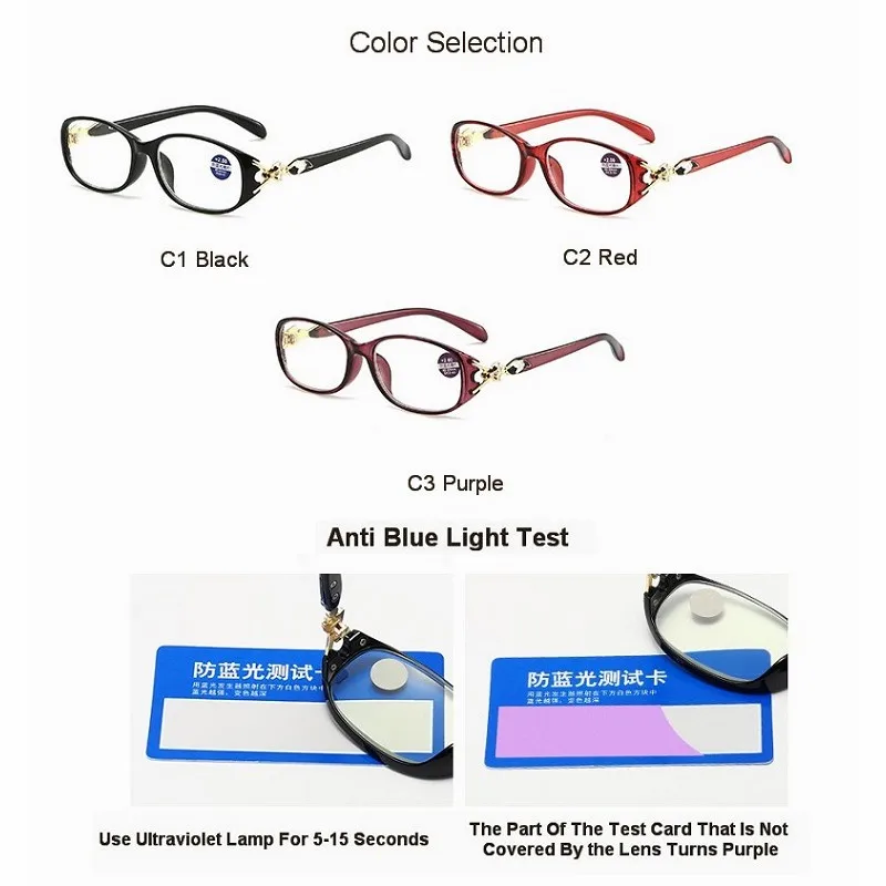 Women Fox Anti-Blue Reading Glasses Ladies Fashion Presbyopic Eyeglasses Computer Prescription Eyewear +1.0~+4.0 MYT_0495