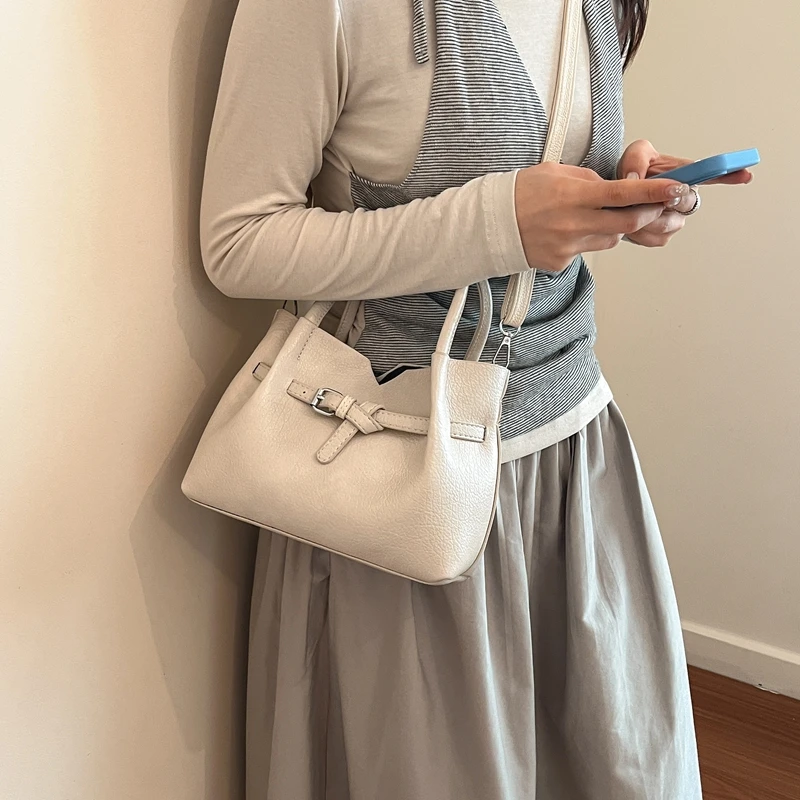 Women's Small Leather Grain 2-Piece Crossbody Bag Set Minimalist Commute Aesthetic Daily Work Shoulder Handbag 2026 Tote Bags
