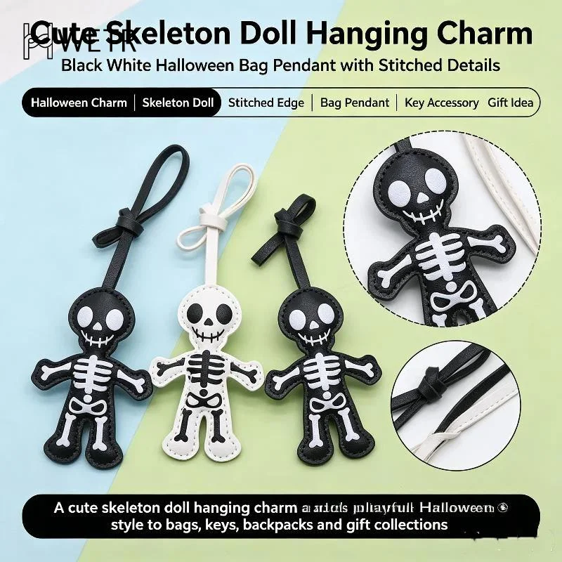 Halloween Durable PU Leather Skeleton Bag Pendant Funny Backpack Decor for Kids Halloween Party Holiday Gift