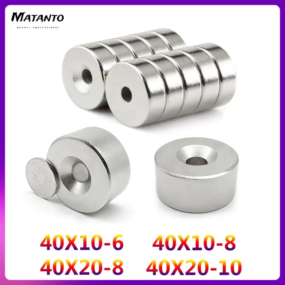 1/2/3PCS Neodymium Disc Magnets with Hole 40*10 40*20 mm Hole 6mm Countersunk Round Strong Magnet 40x10-6 40x10-8mm 40x20-10 mm