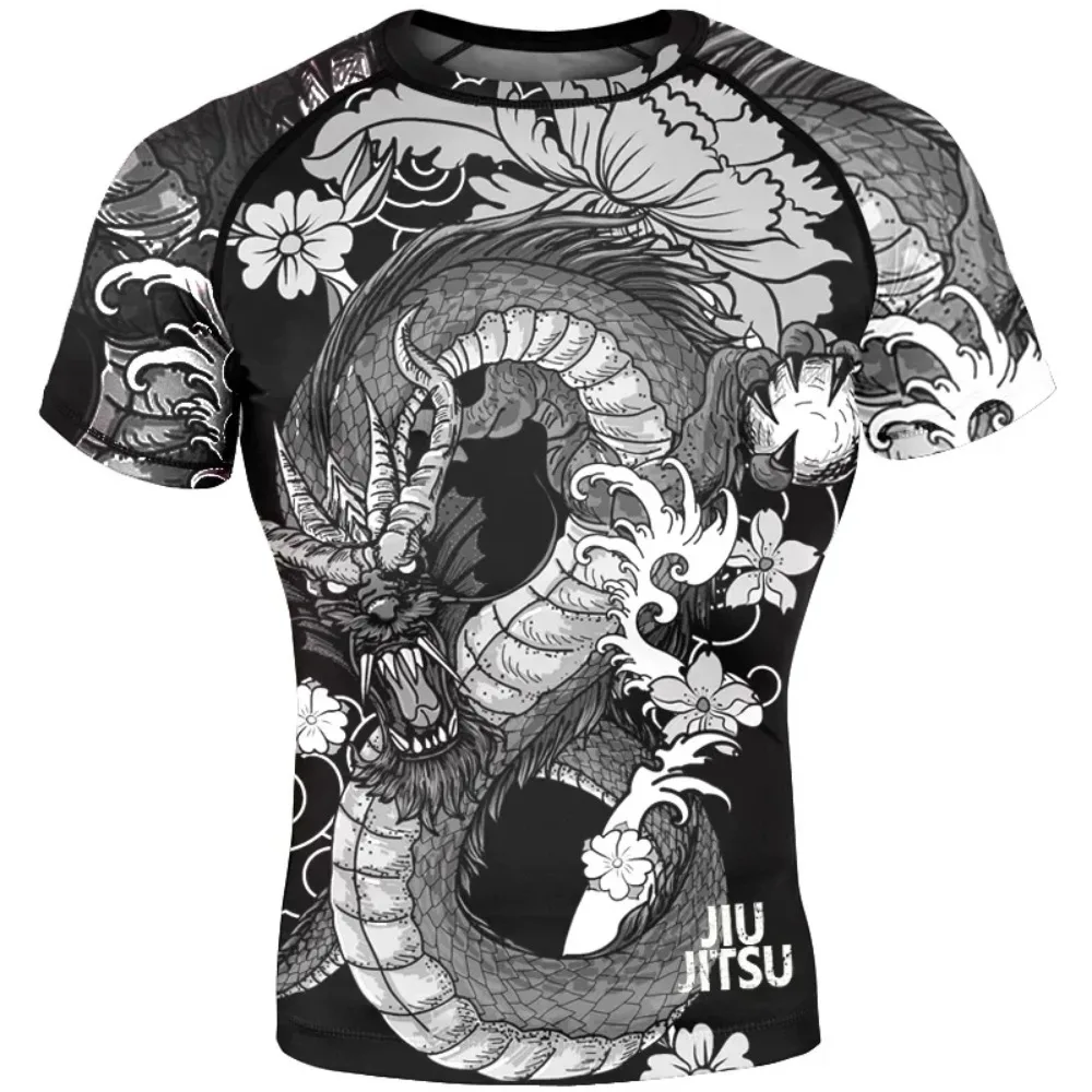 Dragon Pattern Men's3DPrinted Quick-Drying Breathable SportsTShirt Boxing Brazilian JiuJitsu Team Training Family-Presence Style